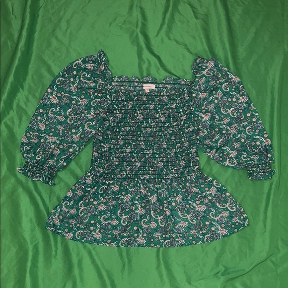 Max Studio Green Smocked Peplum Blouse size XL - Picture 1 of 5